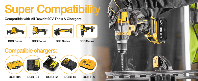 20V 7.5Ah Replacement Battery for Dewalt 20V Compatible