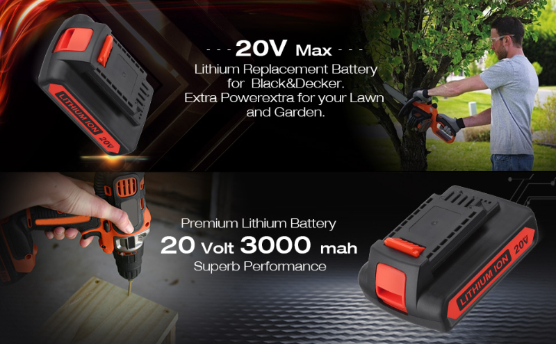 LBXR20 20V 3.0Ah Replacement for Black and Decker 20V Lithium Battery