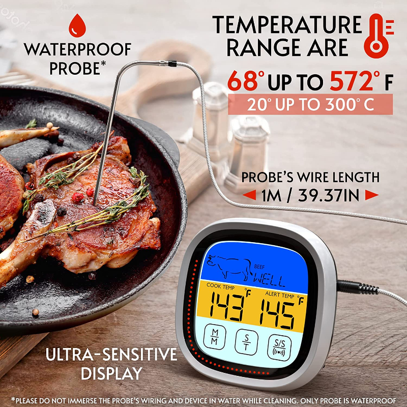 Meat Thermometer Digital Touchscreen Cooking Food Thermometer Instant Read Thermometer for Meat Cooking in Grill Smoker BBQ