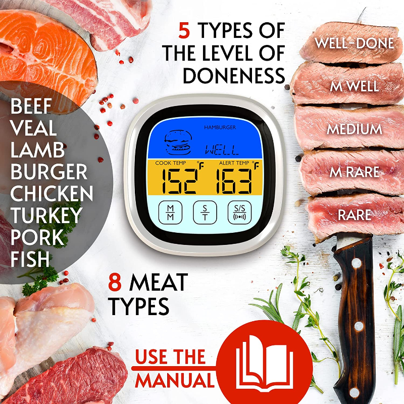 Meat Thermometer Digital Touchscreen Cooking Food Thermometer Instant Read Thermometer for Meat Cooking in Grill Smoker BBQ