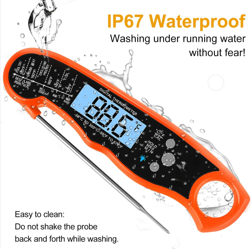 Waterproof Digital Instant Read Meat Thermometer with 4.6 Folding Probe Backlight