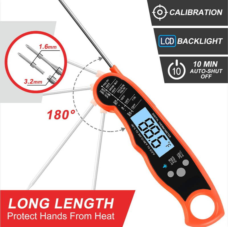 Waterproof Digital Instant Read Meat Thermometer with 4.6 Folding Probe Backlight