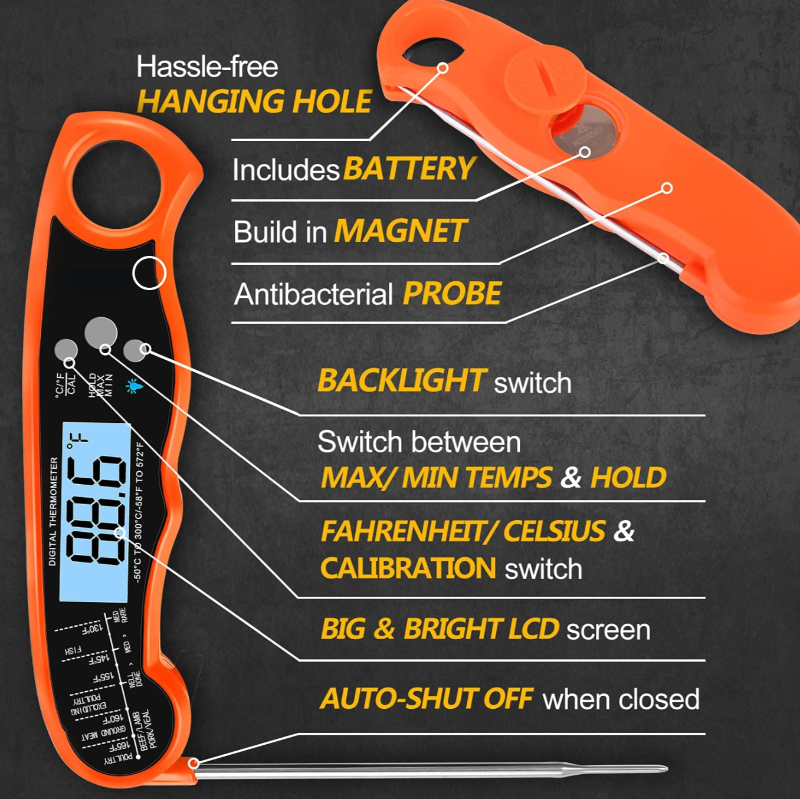 Waterproof Digital Instant Read Meat Thermometer with 4.6 Folding Probe Backlight