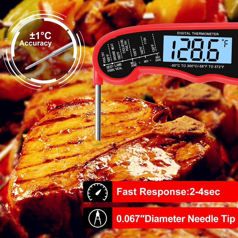 Waterproof Digital Instant Read Meat Thermometer with 4.6 Folding Probe Backlight