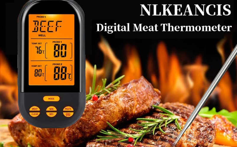 Meat Thermometer LCD Digital BBQ Thermometer Cooking Utensils Set Wireless Smoker Oven Thermometer with Clock Timer