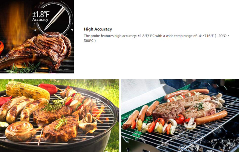 Meat Thermometer LCD Digital BBQ Thermometer Cooking Utensils Set Wireless Smoker Oven Thermometer with Clock Timer