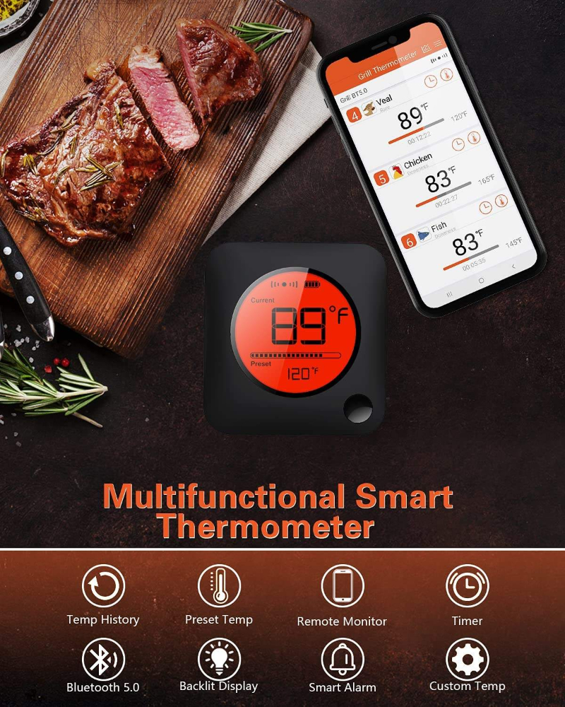 Meat Thermometer Wireless Digital Meat Thermometer with Dual Probe Wireless Remote BBQ Thermometer for Smoker