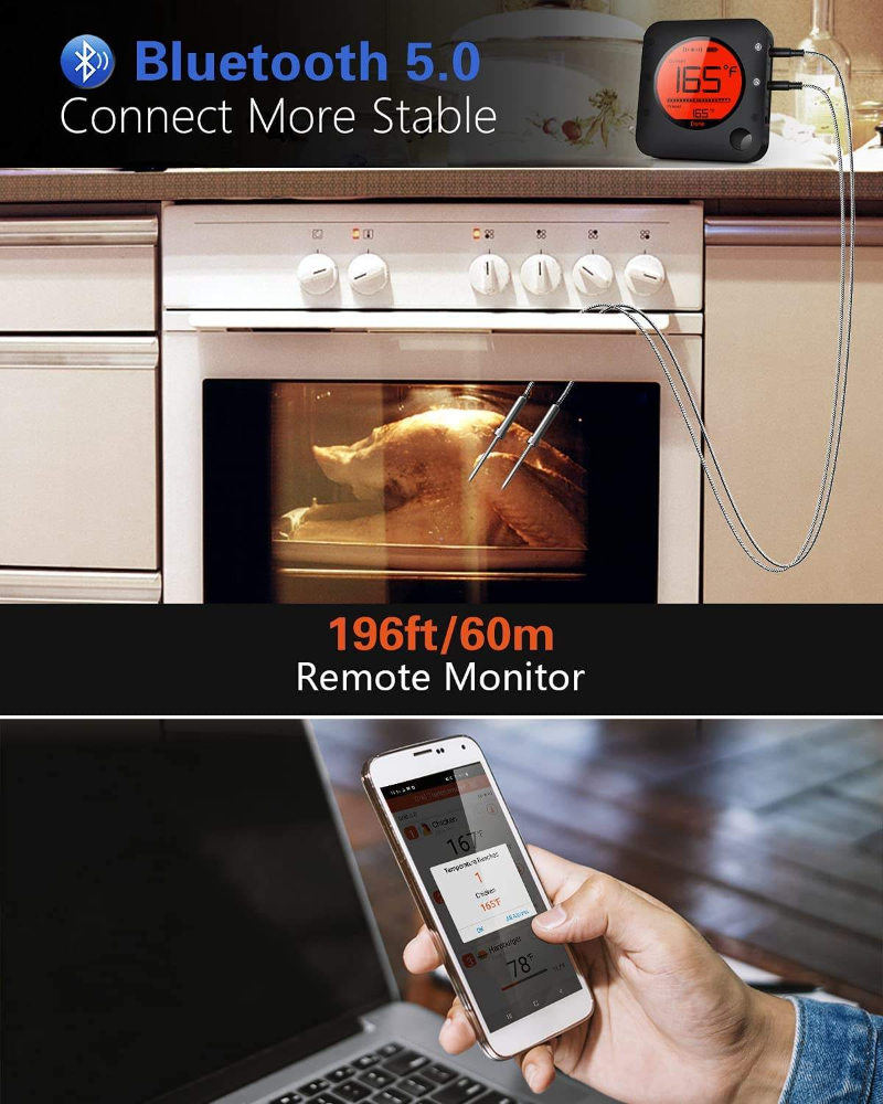 Meat Thermometer Wireless Digital Meat Thermometer with Dual Probe Wireless Remote BBQ Thermometer for Smoker