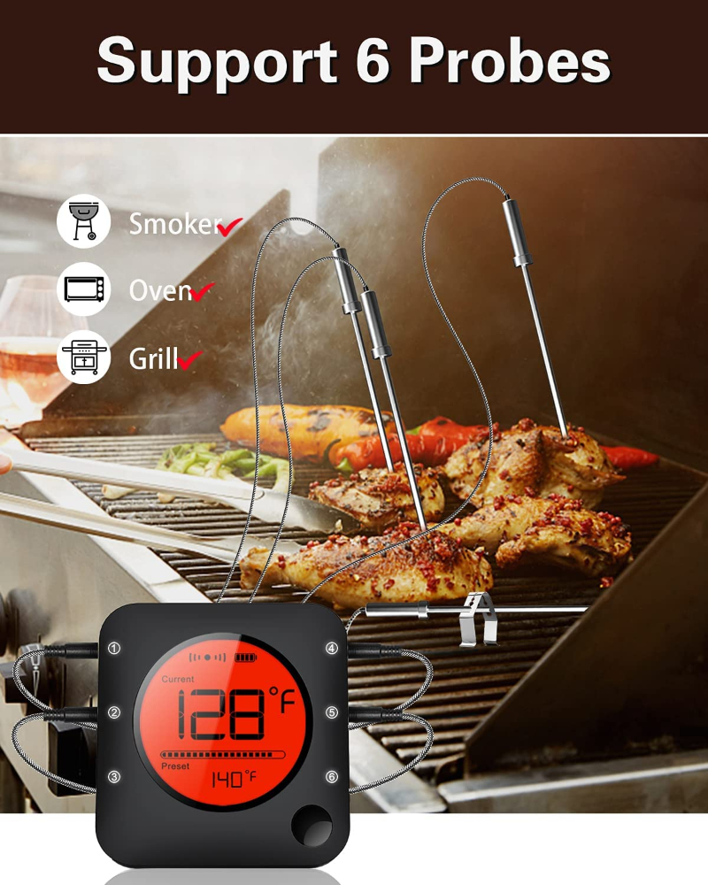 Meat Thermometer Wireless Digital Meat Thermometer with Dual Probe Wireless Remote BBQ Thermometer for Smoker