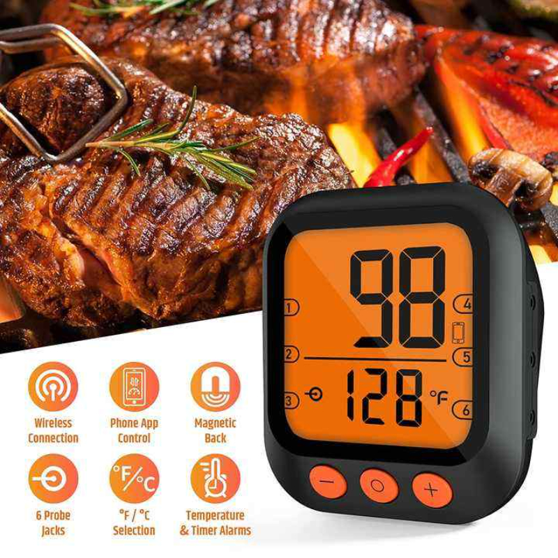 Smart Meat Thermometer Digital Wireless Meat Thermometer with Timer Grill Temperature Monitor Alarm Sensor for BBQ Oven Tuya App