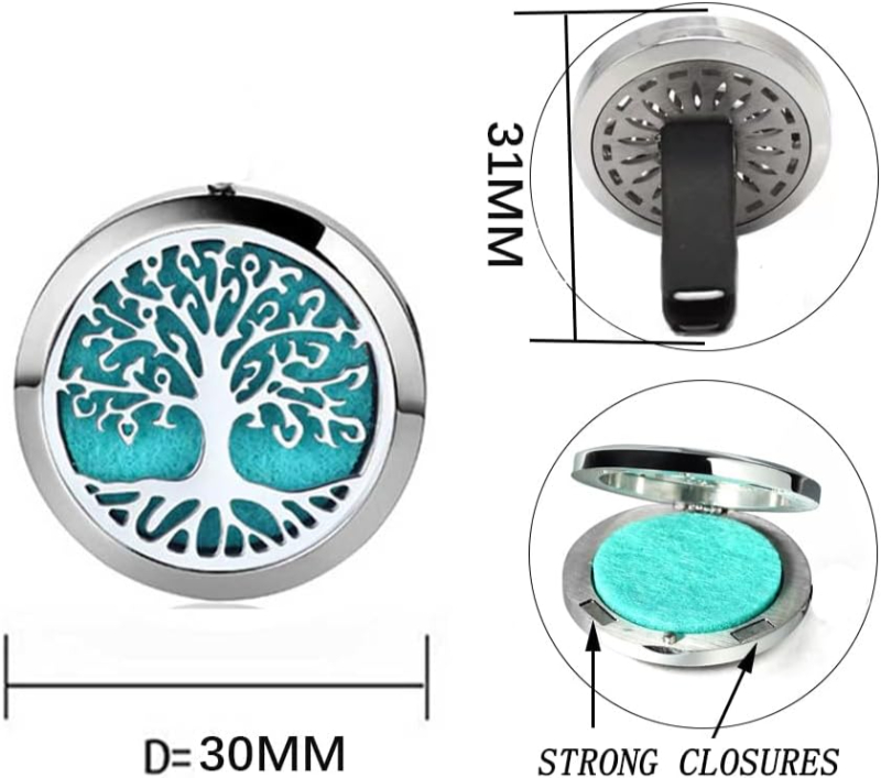 Car Aromatherapy Essential Oil Diffuser Stainless Steel Locket with Vent Clip Silver