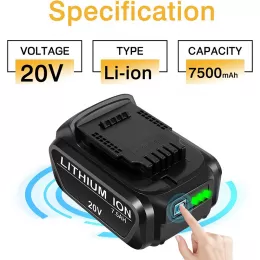 20V 7.5Ah Replacement Battery for Dewalt 20V Compatible